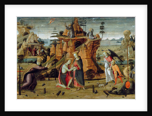 Landscape with biblical scenes and legends of the saints by Jacopo del Sellaio