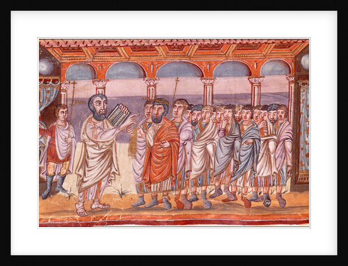 Moses receiving the tablets of law (Miniature from the Moutier-Grandval Bible), ca 830-ca 840 by Anonymous