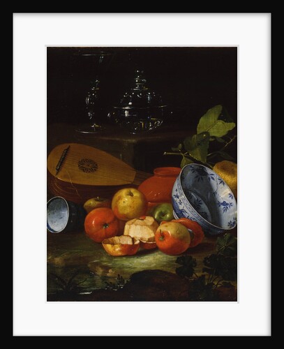 Mandolin, cup and bowl, porcelain, apples, 1706 by Cristoforo Monari