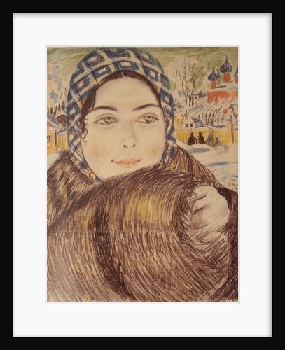 A young merchants wife in the a checkered scarf, 1919 by Boris Michaylovich Kustodiev