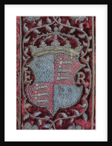 Embroidered velvet binding on John Udalls Sermons with the arms of Elizabeth I, 1596 by Anonymous master