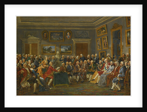 A reading of Voltaires tragedy LOrpheline de la Chine in the salon of Madame Geoffrin by Anicet Charles Gabriel Lemonnier