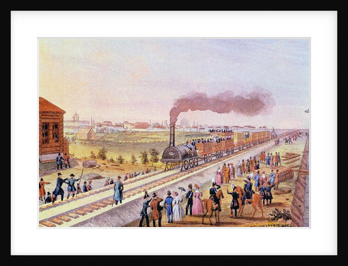 Arrival of the first train from St. Petersburg to Tsarskoye Selo on 30 October 1837, 1837 by Friedrich von Martens