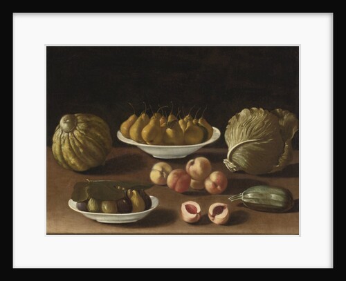 Still life with pears, peaches, figs, a melon, cabbage and marrow by Paolo Antonio Barbieri