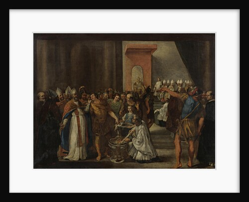 Emperor Constantine burning Arian books, 1640s by Carlo Magnone