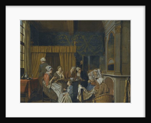 A family taking tea while celebrating the birth of twins by Jan Josef Horemans the Younger