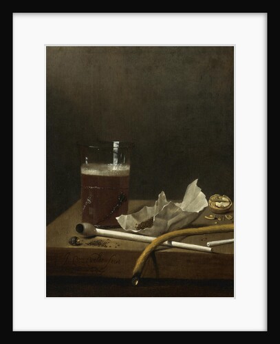 Still life with a glass of beer, a pipe, tobacco and other requisites of smoking, 1658 by Jan Jansz. van de III Velde