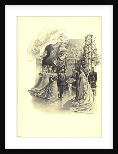 Alexandra Fyorodovna and Nicholas II during the ceremonial reception at the French Embassy, 1899 by Elena Petrovna Samokish-Sudkovskaya