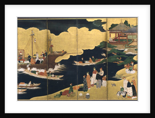 Arrival of a Portuguese ship. Nanban screen, ca. 1600 by Anonymous