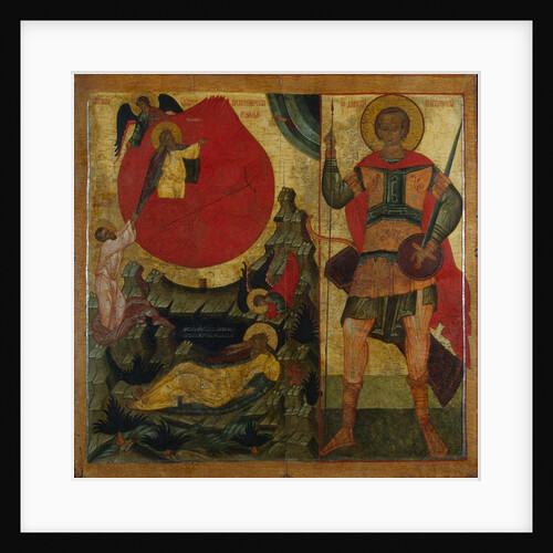 The Prophet Elijah and the Fiery Chariot. Saint Demetrius of Thessaloniki, Mid of 16th century by Russian icon
