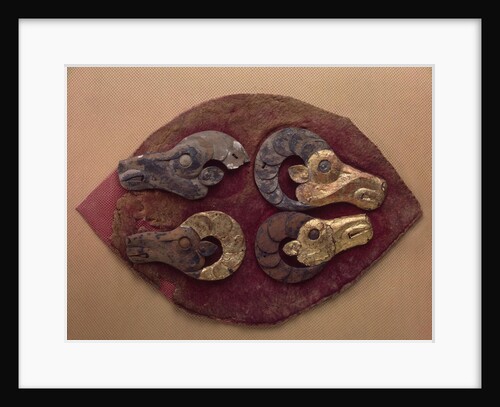 Fragment of a Felt Covering for a Saddle, with Mouflons Heads, 6th century BC by Pazyryk Burial Mounds Ancient Altaian