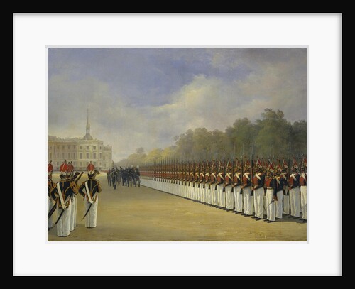 Parade of the Pavlovsky Guard Regiment on the Field of Mars in Saint Petersburg, 1830s by Adolphe Ladurner