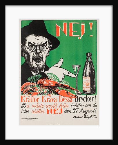 No! Crayfish require these drinks!, Swedish anti-Prohibition poster, 1922 by Anonymous