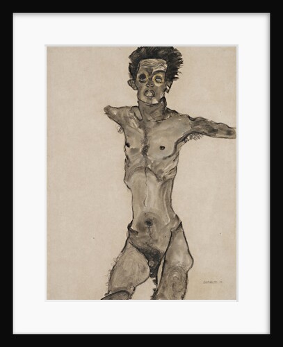 Nude Self-Portrait in Gray with Open Mouth by Anonymous