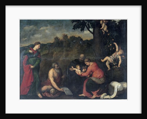 The Holy Family with Saints Jerome, Catherine of Alexandria and angels by Anonymous