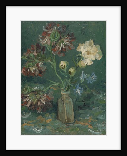 Bottle with Peonies and Blue Delphiniums by Anonymous