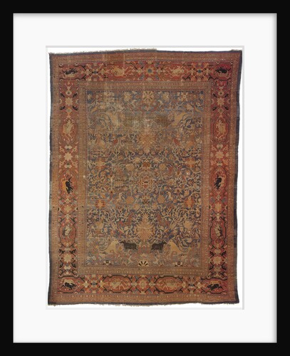 Amida carpet depicting the emblem of Emir: lion attacking bull by Anonymous