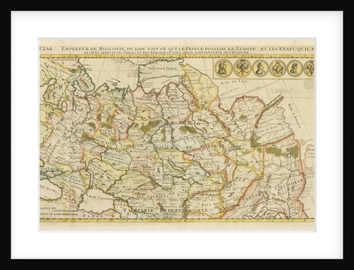 Map of Muscovy, with coats of arms, Russian coins of the day and explanatory panels by Anonymous