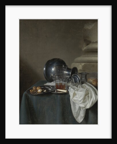 Still Life with a Pewter Jug, a glass of ale, a salt cellar and a bread roll by Anonymous
