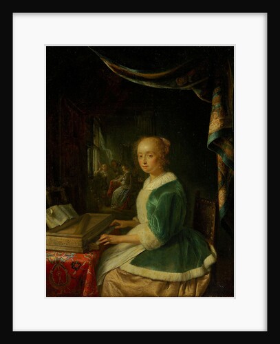 A young lady playing a clavichord by Anonymous