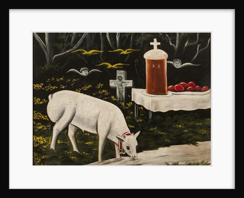 A paschal lamb and easter table with flying angels by Anonymous