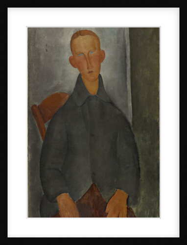 Seated boy with red hair and grey jacket by Anonymous