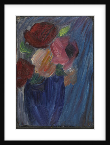 Large still life: Roses in an ultramarine blue vase by Anonymous