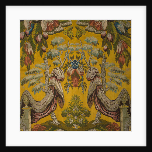 Silk fabric with silver thread, satin ground with a brocaded pattern by Anonymous