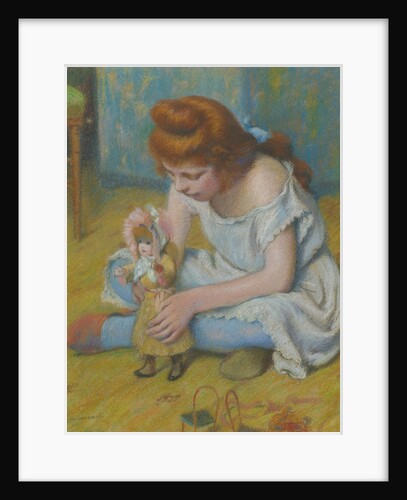 Yung girl playing with a doll by Anonymous