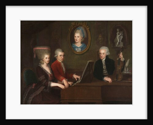 Wolfgang Amadeus Mozart with sister Maria Anna and father Leopold, on the wall a portrait of the dec by Anonymous