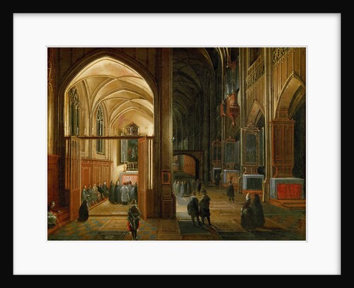 Evening service in a Gothic church by Anonymous