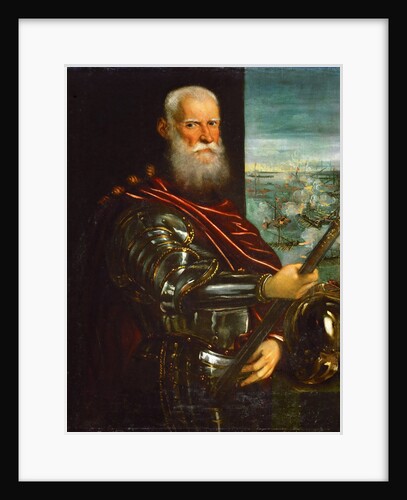 Sebastiano Venier, with the Battle of Lepanto in background by Anonymous