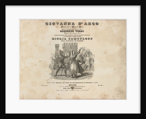 Cover of the first edition of the vocal score of opera Giovanna dArco by Giuseppe Verdi, c. 1846 by Anonymous