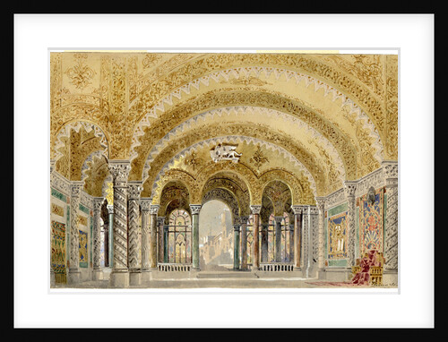 The great castle room, Act III, Set design for opera Otello by Giuseppe Verdi, world premiere, La Sc by Anonymous
