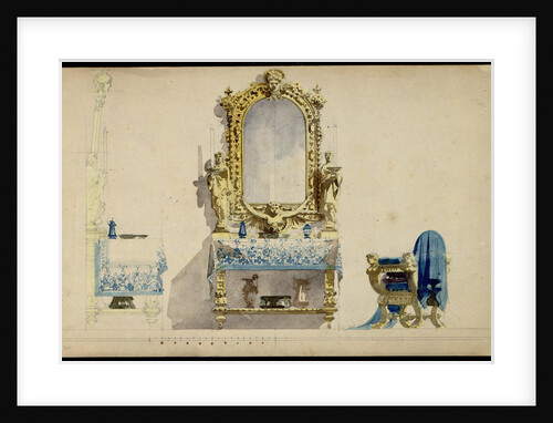 Vanity table, Desdemonas room. Set design for opera Otello by Giuseppe Verdi, world premiere, La Sc by Anonymous