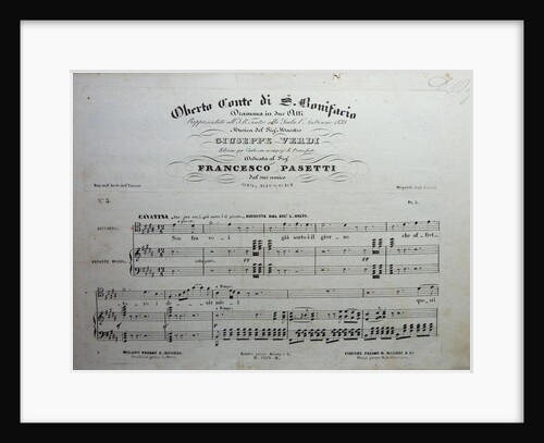 Cover of the score of the opera Oberto conte di San Bonifacio by Giuseppe Verdi, 1850 by Anonymous
