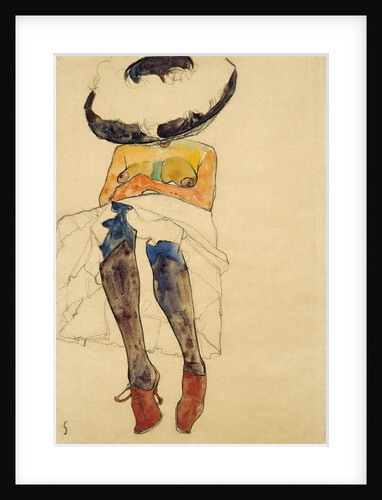 Seated semi-nude with hat and purple stockings, 1910 by Anonymous