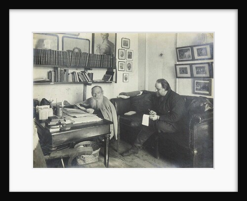 Leo Tolstoy with his secretary Vladimir Chertkov at the Yasnaya Polyana on 29 March 1909, 1909 by Anonymous