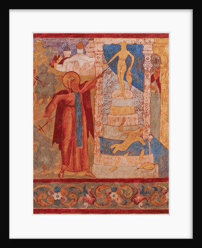 Abraham of Rostov destroys the Veless statue. Fresco of the Church of Saint John The Apostle in Ros by Anonymous