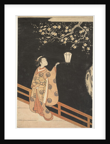 Woman Admiring Plum Blossoms at Night by Anonymous
