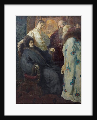 The ambassadors of the Zemsky Sobor trying to convince the nun Marfa that her son Mikhail Feodorovic by Anonymous
