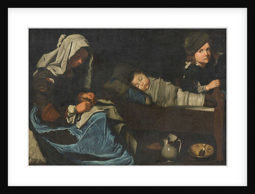 Mother Sewing with Two Children, End of 17th cen by Anonymous