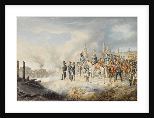 Napoleon and his staff on a hill before the burning Moscow, 1812-1814 by Anonymous