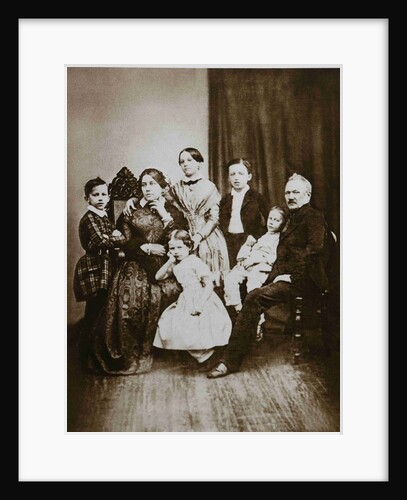 The Tchaikovsky family. Left to right: Pyotr, Alexandra Andreyevna, Alexandra, Zinaida, Nikolai, Ipp by Anonymous