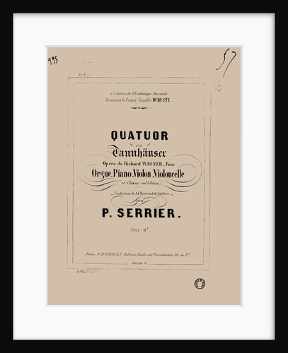 Quatuor sur Tannhäuser de Richard Wagner pour orgue, piano, violon, violoncelle et choeur, 1857 by Anonymous