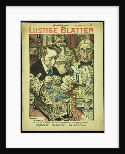 Twilight of the Coins. Caricature from Lustigen Blätter. Berlín. No 34, 1902, dedicated to the Bayre by Anonymous