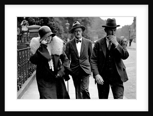 Nora Barnacle (left), James Joyce (center) and their solicitor n London on the day of their marriage by Anonymous