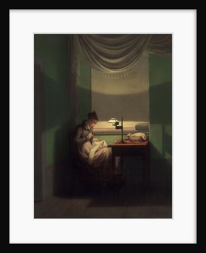 Young Woman Sewing by the Light of a Lamp, 1823 by Anonymous