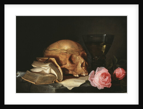 Vanitas Still Life with a Skull, a Book and Roses, c.1630 by Anonymous