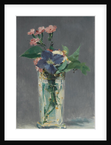 Carnations and clematis in a crystal vase, c. 1882 by Anonymous